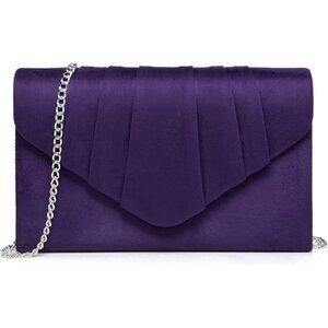 Women's 1-Velvet Purple Evening Pleated Envelope Clutch Bag for Wedding Party